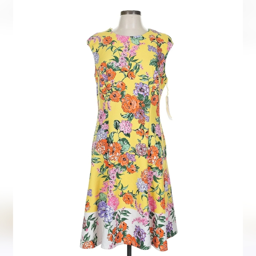 London Style Floral Lemon Sleeveless Fit + Flare Dress, Size 12
